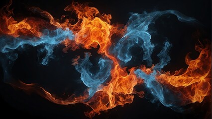 Abstract fire and ice element concept on plain black background from Generative AI