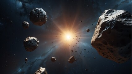 Asteroids on space nebula galaxy from Generative AI