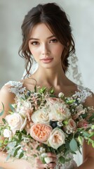 Naklejka premium bride with bouquet of flowers in hands