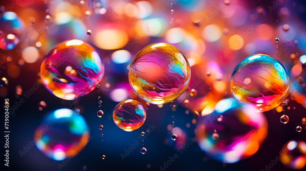 Aufkleber vibrant soap bubbles floating in a colorful universe, reflecting light and creating a playful and ma