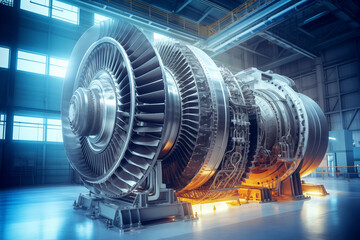 A gas turbine for pumping gas in a pipeline requires repair and maintenance AI Generation - obrazy, fototapety, plakaty
