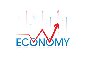 economy concept for growth, production, education, business. economy and growing red arrow sign. bar chart and economy word