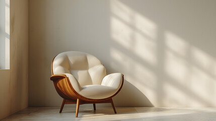 White Armchair Adorns a Stylish Room with Furniture and Warm Decor, Creating a Comfortable and Elegant Interior
