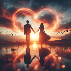 silhouette of a couple on the beach