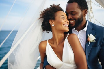 portrait of a black girl bride and black groom