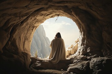 Resurrection moment: jesus christ's rebirth, the unveiling of the tomb in the sacred cave, a divine narrative of hope, faith, and spiritual awakening in Christian tradition Easter