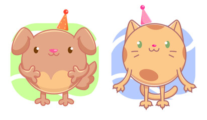 set of color vector illustrations. icons with holiday animals. dog and cat