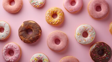 Assorted Doughnuts on Pink Surface