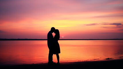 Fototapeta premium silhouette of a woman on the beach