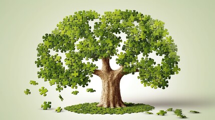 A puzzle in the shape of a tree. The concept of preserving the environment, nature and ecology of our planet