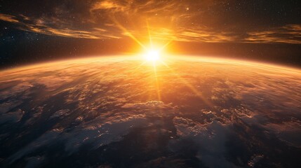 The Sun Rising Over the Earth From Space - obrazy, fototapety, plakaty