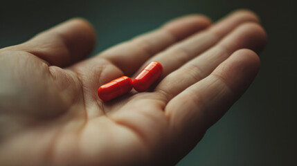Close up of hand with two pills