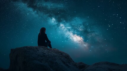 a person sitting on a rock looking at the stars