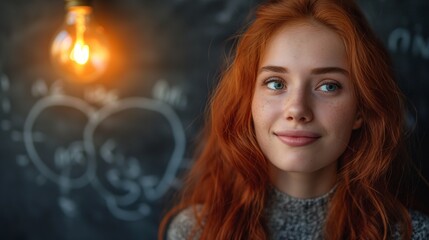 Woman With Red Hair Standing in Front of Chalkboard