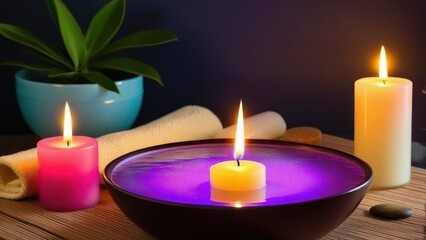 Obraz na płótnie Canvas Beauty water therapy candle spa wellness light care health relaxation romantic bath. generative, AI.
