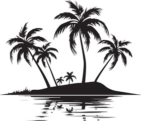 Fototapeta premium Tropical palm trees with leaves and black silhouettes isolated on a white background. Vector
