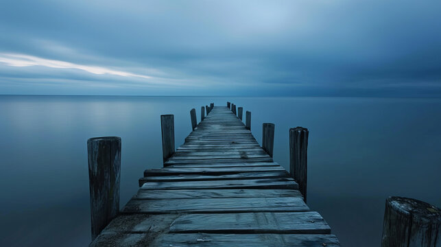 Serene Twilight at the Old Seaside Wooden Pier