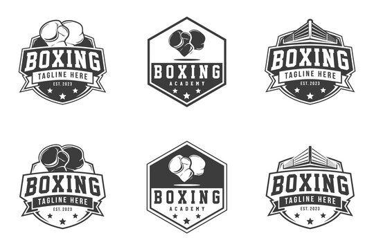 Boxing club logos labels monochrome emblems badges set, Boxing logo, emblem set collection, design template