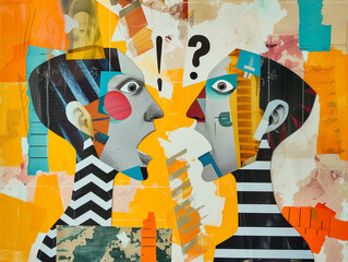 Collage illustration of two people having an argument, disagreement concept