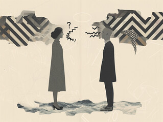 Collage illustration of two people having an argument, disagreement concept