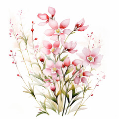 watercolour illustration of small pink wildflowers with watercolour splashes