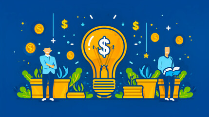 Business Success Through Innovation and Creativity, Financial Growth Symbolized by Light Bulb and Money
