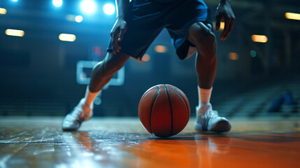 Fototapeta premium Ball Control: Close-up Shot of Basketball Player Dribbling