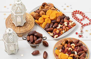 Ramadan Kareem and Iftar Muslim Food, Holiday Concept