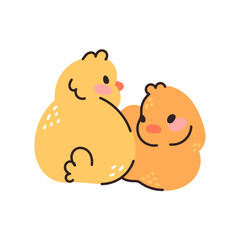 Cute baby chickens set in different poses for easter design. Little yellow cartoon chicks. Vector illustration isolated on white background