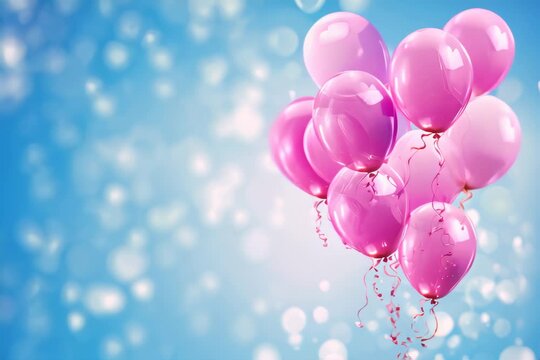 Animation Pink balloons frame with copy space for text. Happy birtday anniversary celebration concept.