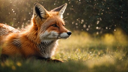 Obraz premium Fox In Summer Introduce a touch of the wild to your digital or print projects with our Adobe Stock photo titled ‘Fox in Summer.’ generative, AI.