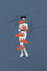 Creative drawing collage picture of stop female violence touch body without permission weird freak...