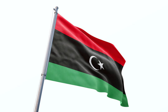 Libya flag waving isolated on white background
