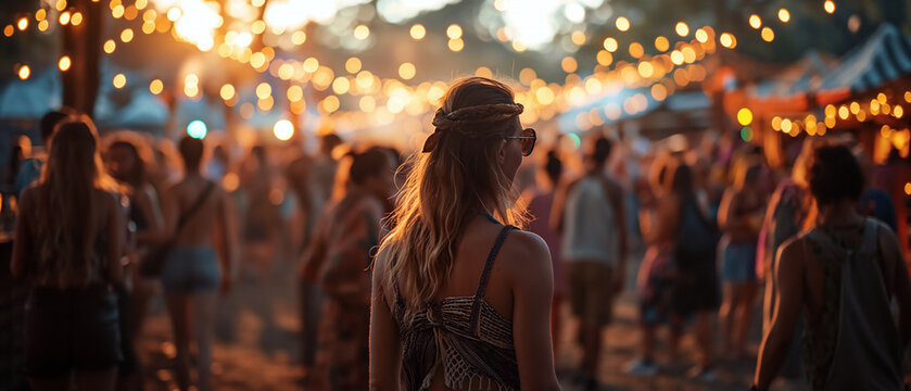 Sunset Serenity: Woman Adorned in Vibrant Hues at Festival Concert