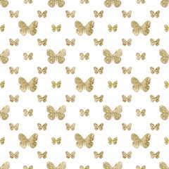 Gold butterfly seamless pattern.Luxury festive geometric background.