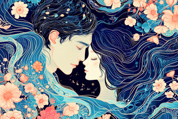 Whispers of the Cosmos: A Nouveau-Inspired Lovers' Reverie