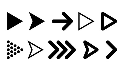 Arrow icon set. Collection of different arrow signs. Black vector arrow.