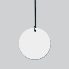 Blank round paper price tag with string isolated on transparent background.
