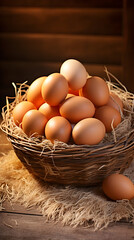 Rustic and Organic Countryside Basket of Freshly Picked Brown Eggs