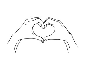 Fototapeta premium Vector isolated hands gesture heart fingers colorless black and white contour line easy drawing