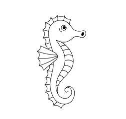 Vector isolated one single cute cartoon seahorse side view colorless black and white contour line easy drawing	