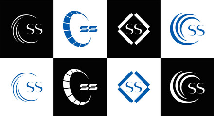 SS logo. S S design. White SS letter. SS, S S letter logo SET design. Initial letter SS linked circle uppercase monogram logo. S S letter logo SET vector design. SS letter logo design five style.	
