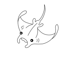 Vector isolated one single cute cartoon manta ray sea devil side view colorless black and white contour line easy drawing	