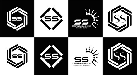 SS logo. S S design. White SS letter. SS, S S letter logo SET design. Initial letter SS linked circle uppercase monogram logo. S S letter logo SET vector design. SS letter logo design five style.	
