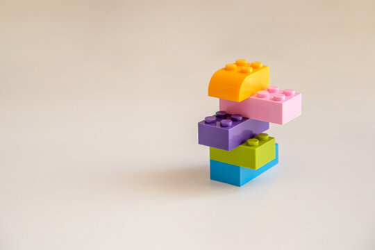 Plastic lego building blocks isolated on white background