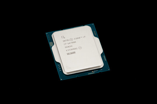 Intel Core I7-14700K processor isolated on black background