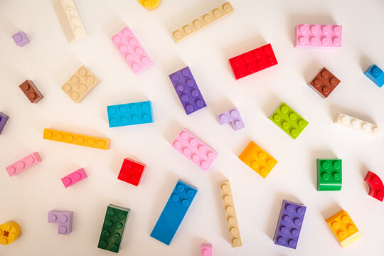 Izmir, Turkey - May 25 2023: Colorful Lego bricks.Colorful plastic building blocks isolated on white background
