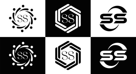 SS logo. S S design. White SS letter. SS, S S letter logo SET design. Initial letter SS linked circle uppercase monogram logo. S S letter logo SET vector design. SS letter logo design five style.	
