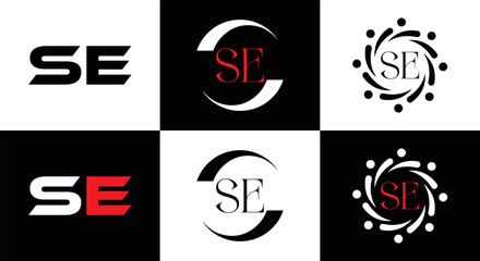 SE logo. S E design. White SE letter. SE, S E letter logo SET design. Initial letter SE linked circle uppercase monogram logo. S E letter logo SET vector design. SE letter logo design five style.	
