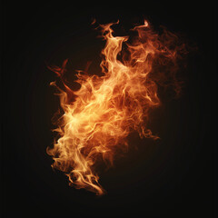 "Vivid and Intense Isolated Fire Flames on a Black Background, Fiery Design Element for Creative Projects"